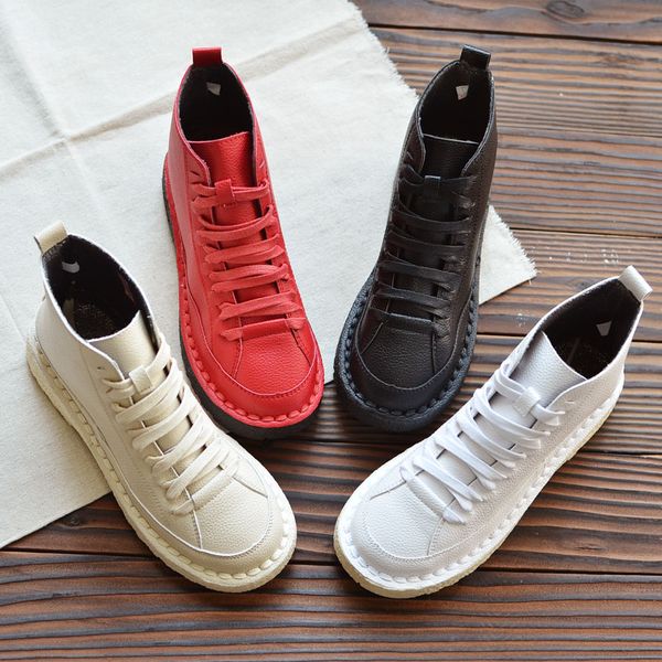 

literary mori retro short boots flat women's boots 2018 new plus velvet lacing wild comfort and ankle korean cotton shoes, Black