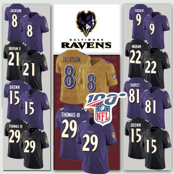 

Raven Jerseys 8 Lamar Jackson Justin Tucker 15 Marpuise Brown 29 Earl Thomas III 81 Hayden Hurst 21 Mark Ingram II Baltimores jersey