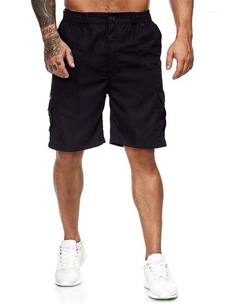 

casual shorts pants teenagers summer casual mens knee length pants designer pocket straight button solid color, White;black