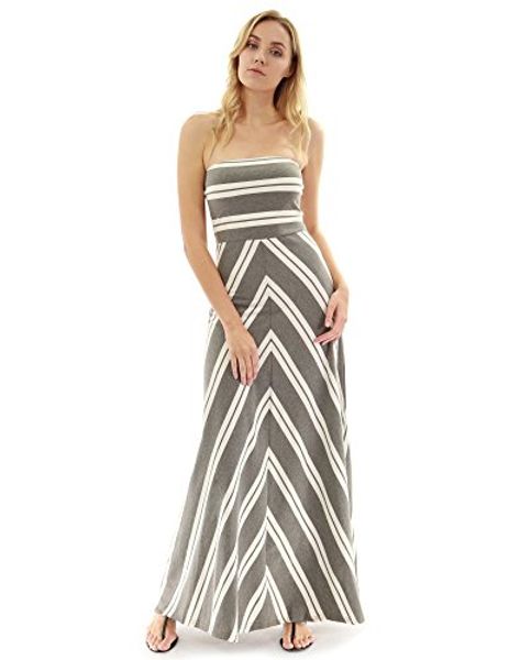 

pattyboutik women's strapless stripe maxi dress, Black;gray