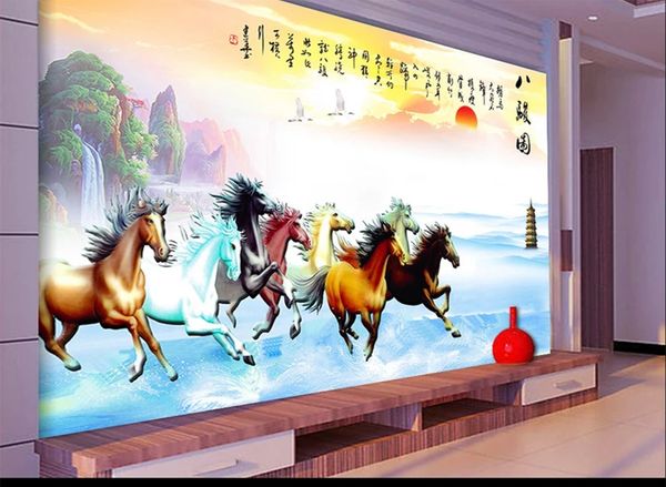 

пользовательские любой размер фреска обои восемь лошадей крытый 3d гостиная спальня фон настенные росписи обои