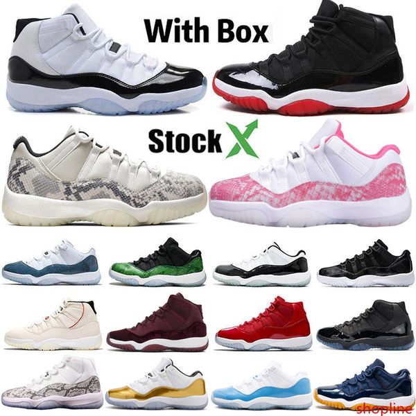 

with stock x bred 11 mens basketball shoes 11s concord high platinum tint space jam cap and gown men women sports sneakers sz 5.5-13