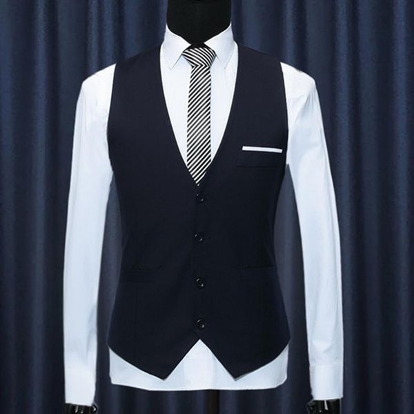 

men formal waistcoats dress suit vest s-lim three button polyester + spandex vest men casual sleeveless british autumnn suit ves, Black;white