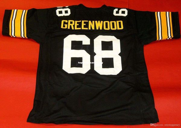 

retro #68 lc greenwood custom mitchell & ness jersey black mens stitching s-5xl,6xl football jerseys running, Black;blue
