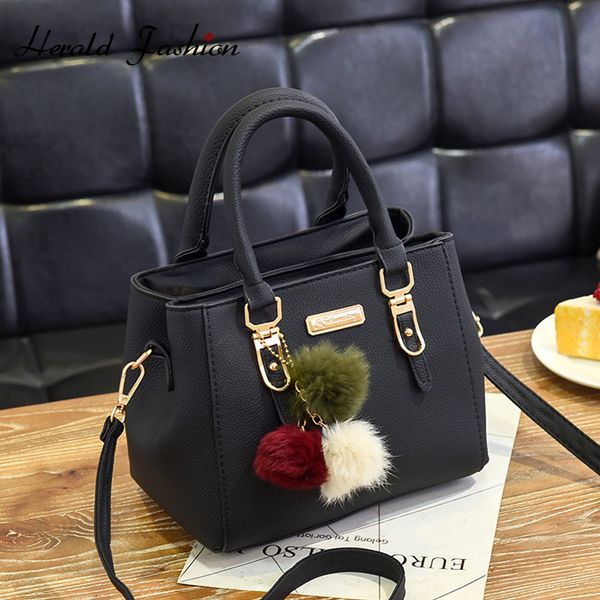 

fashion handle with hair ball women hanbag quality leather female shoulder casual tote ladies' messenger bag t200428