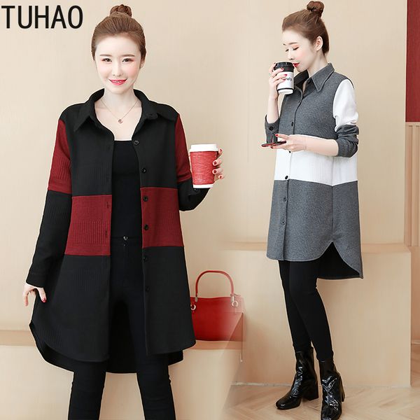 

tuhao 2020 spring autumn womens trench coat plus size 5xl 4xl 3xl female patchwork vintage office lady casual trench coat wm30, Tan;black