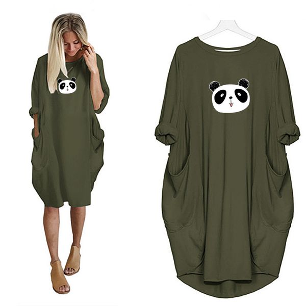 

womens ss printed dresses solid color long sleeve shirts dress with pockets 2020 new arrival casual streetwear dresses, Black;gray