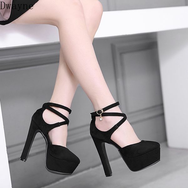 

elegant thick with single shoes 14 cm model catwalk super high heel waterproof platform womens shoes party dress high heels, Black