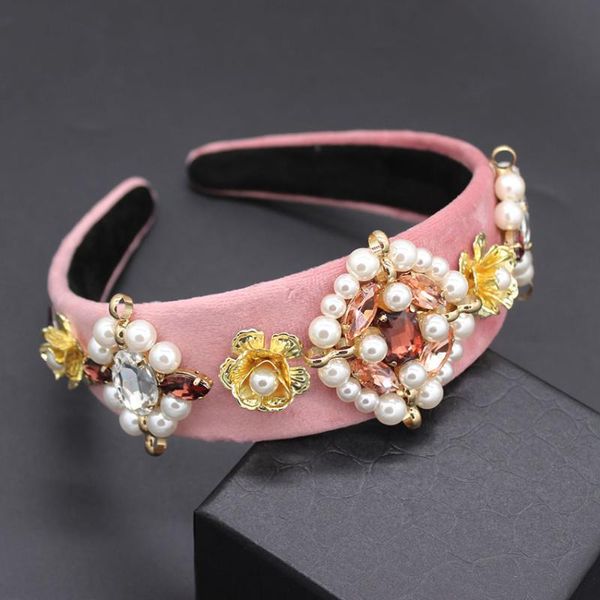 

baroque exaggerated wild headband fashion temperament two-color matching iron pearl geometric headband 586, Golden;white
