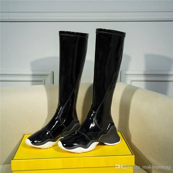 

2019fendi over the knee boots leather zucca pattern rain long boots shoes in black with original box, Blue;gray