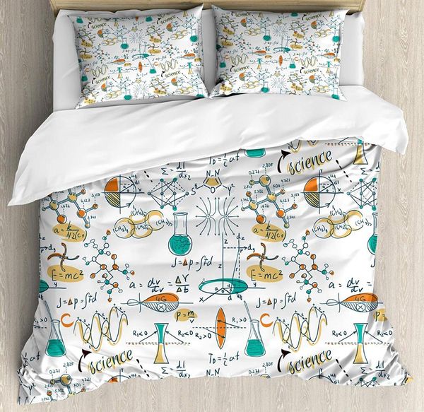 

doodle duvet cover set  size science lab objects themed drawing scientific formulas biology bedding set 2 pillow shams