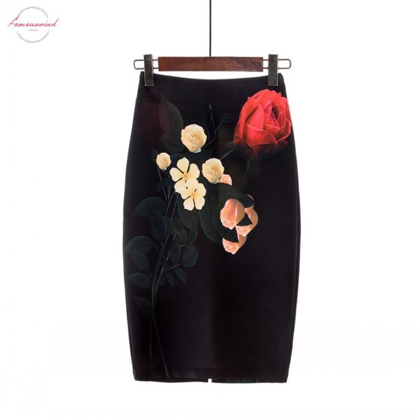 

red rose summer print women pencil skirts summer fashion ladies midi bodycon skirt saias faldas 2020 s  girls slim casual bottoms, Black