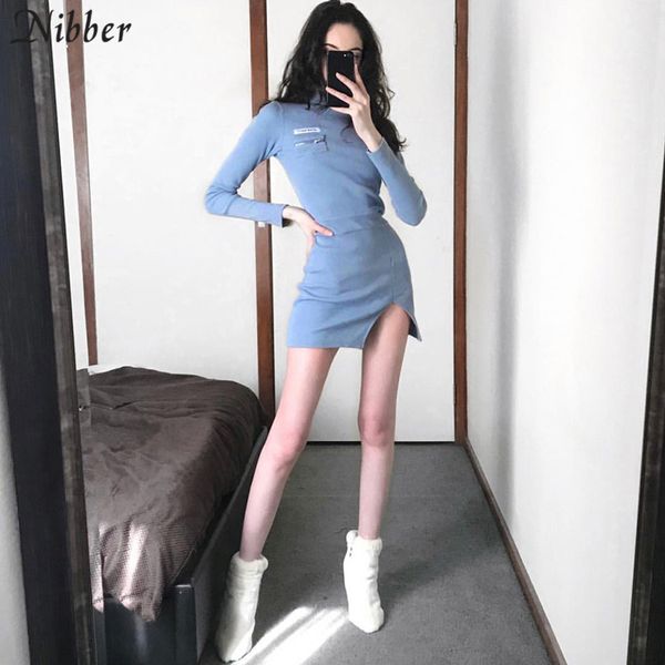 

nibber осень harajuku сгущает knit bodycon платье офис водолазка с длинным рукавом мини платья mujer 2019 осень зима вскользь платье, Black;pink