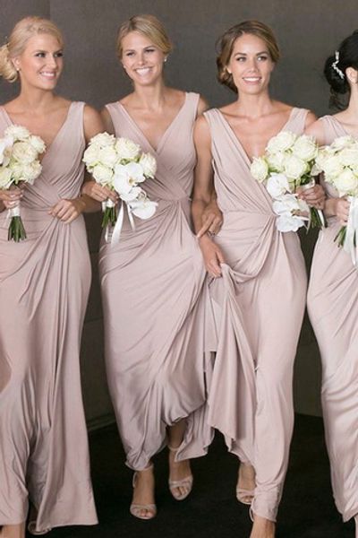 

pink v neck mermaid bridesmaid dress gold ruched sheath prom evening formal party gown long wedding guest gown, White;pink