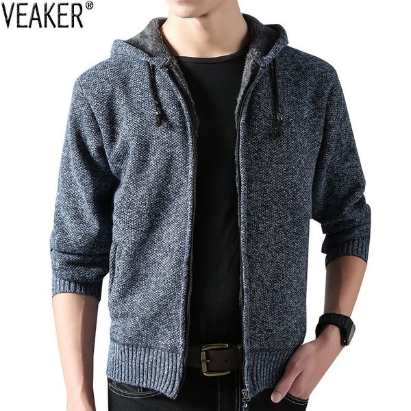 

2018 new men's faux wool sweatercoat autumn winter thick sweater coat male solid hooded fleece velvet sweater jacket outerwear, White;black