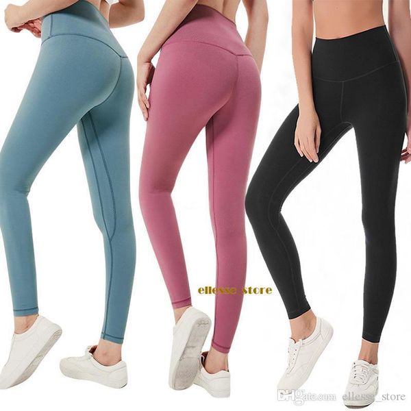 

lu-32 fitness athletic solid yoga pants women girls high waist running yoga outfits ladies sports full leggings ladies womens pants workout, Black