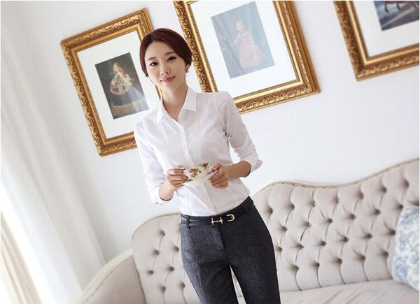 Moda Algodón Europea Camisa De Profesional Larga Coreana Blanca Manga Y Mujer Americana qxn7HwBT