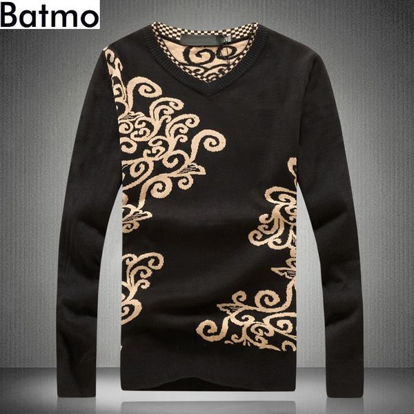 

batmo 2018 new arrival autumn wool&cotton printed casual sweater men,men's black sweaters 50808, White;black