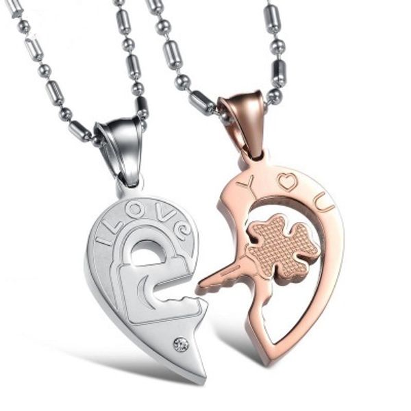 

heart-to-heart rhythm, pure steel with chain, couple necklace, alloy heart-shaped jewelry, Silver