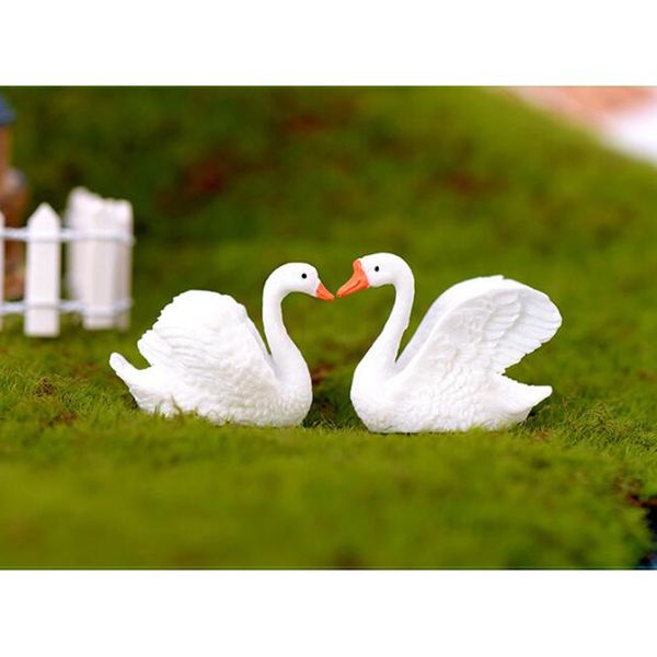 

2pcs cute miniature fairy garden animal ornament diy crafts gift - white swan