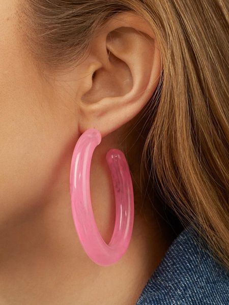 

chiao spring summer bright color transparent resin hoop earring clear thick acrylic round earrings for women, Golden;silver
