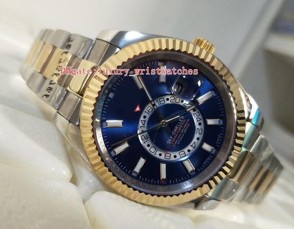 

excellent two tones wristwatches gmt working sky-dweller 326933 42mm 18k gold & steel luminescent asia 2813 movement automatic mens watches, Slivery;brown