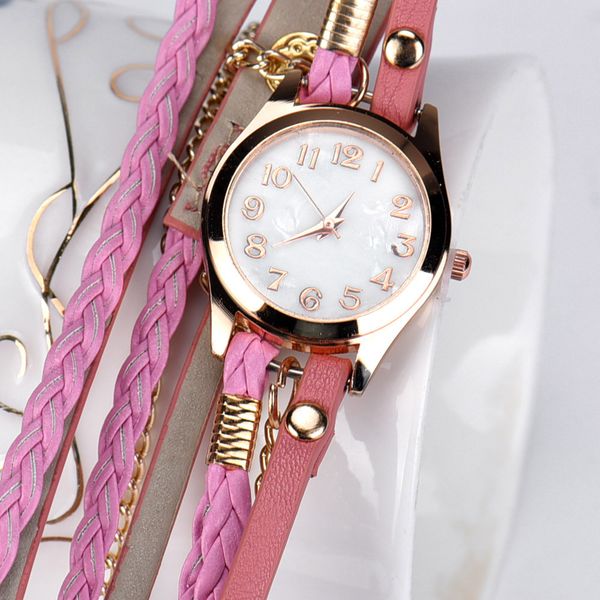 

1pc leather strap braided winding rivet bracelet watches wristwatch ing, Slivery;brown