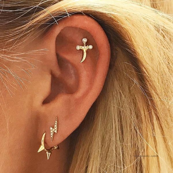 

3 Pcs/set Punk Personality Ladies Charm Lightning Cross Crystal Rhinestone Gold Earrings Wedding Party Jewelry Accessories