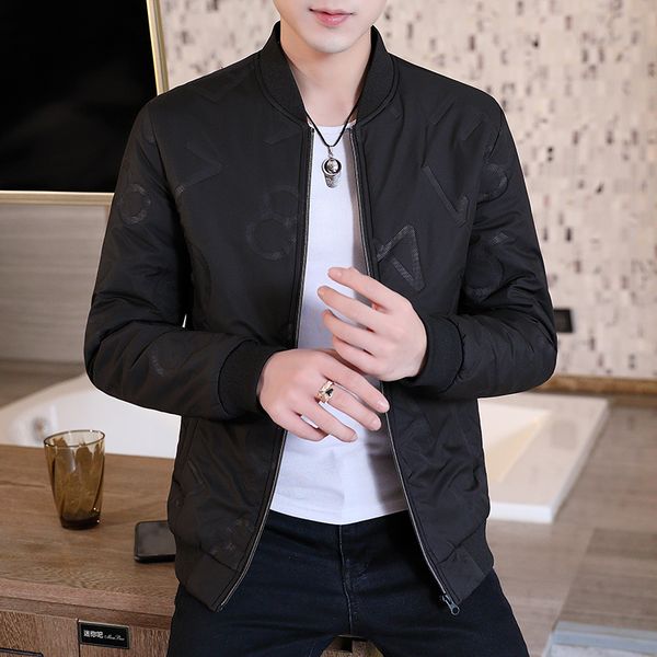 

men's zipper parkars casual warm jacket long sleeve for male casual solid color coat l-4xl 2019 winter male parkas, Black
