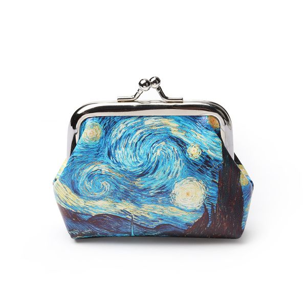 

1pc van gogh oil printing small wallet for women landscape flower pattern mini hasp coin purses money card handbags, Red;black