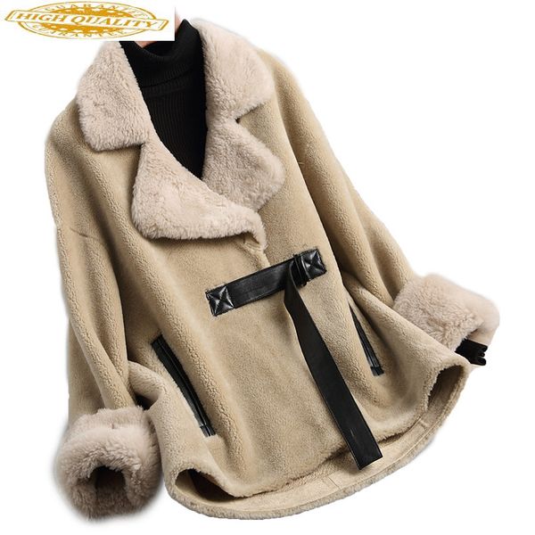 

women's lamb wool jackets 2020 short sheep shearing coats real wool fur coat female thick winter jacket women 18198, Black