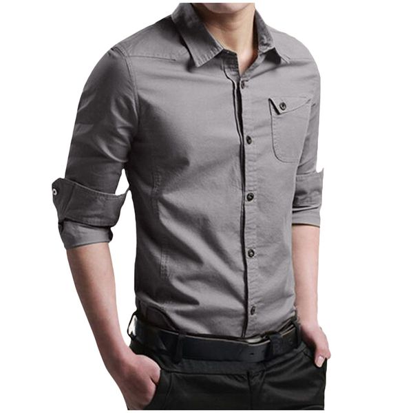 

2019 luxury dress shirts long sleeve slim fit men solid white retro pocket button down formal shirt male spring 2#, White;black