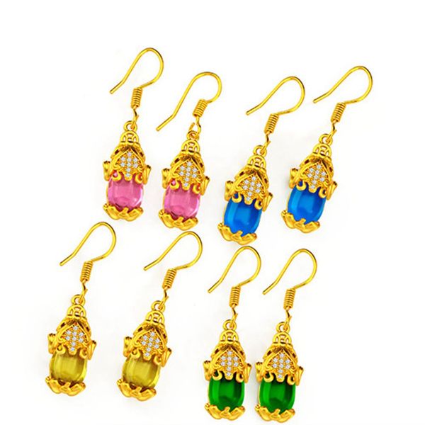 

multicolor dangle earrings yellow gold filled womens hook dangle earrings with different stone brillant gift, Silver
