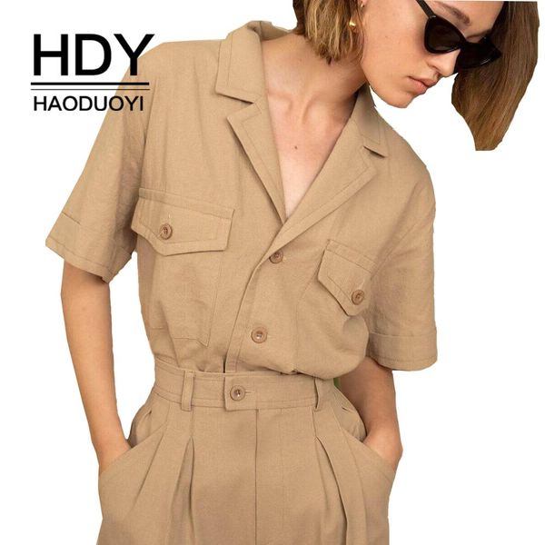 

hdy haoduoyi solid color handsome shirts collar multi-pocket decorative femme neutral fashion women outwears, Tan;black