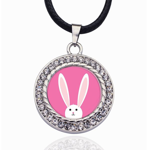 

bunny circle charm long link chain fashion jewelry, Bronze;silver