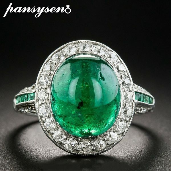 

pansysen vintage emerald rings for women real 925 sterling silver jewelry wedding bands anniversary ring christmas party gifts, Golden;silver