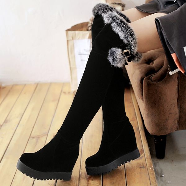 

doratasia 2020 plus size 43 snow boots height increasing over the knee boots high heels platform women's shoes woman, Black