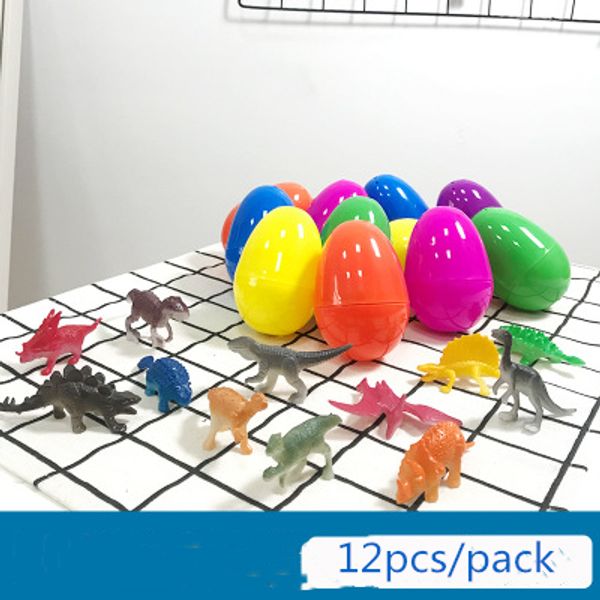 

12pcs/pack easter surprise eggs dinosaur 3 inch plastic creatives solida color dinosaur inside for kids