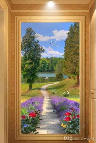 

3d wallpaper custom p beautiful flower path porch background wall muals wall paper for walls 3 d