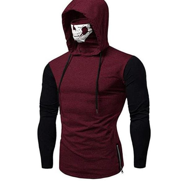 

mens designer t shirts skull masked autumn casual panelled long sleeved hooded pullover t shirts mens fashion tees, White;black