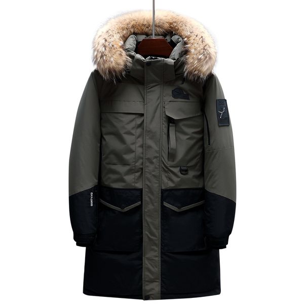 

2019 winter new men's white duck down long down jacket real fur collar hooded thicken warm parka and coats male brand clothing, Black