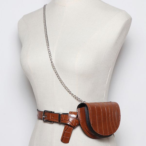

women waist pack semicircle fanny pack leahter waist bag fashion chain belt shoulder bags female purse bum bag