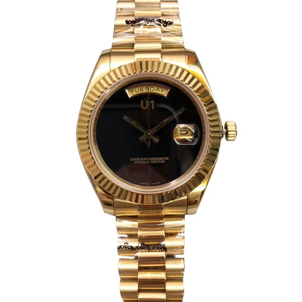

u1 factory gold day date 41mm black dial big date 218239 automatic mechanical movement sapphire glass president steel mens wristwatches, Slivery;brown