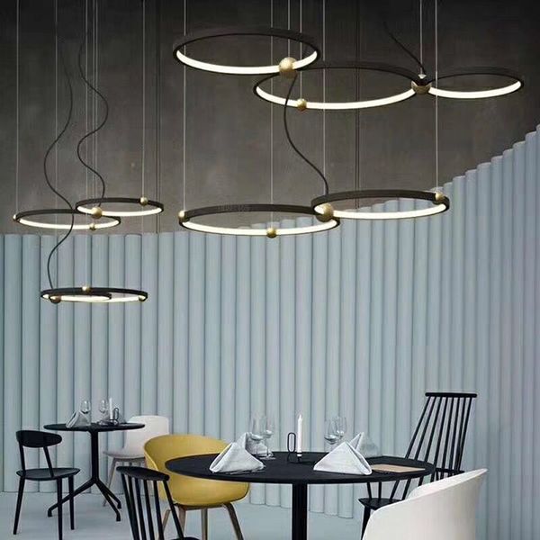 

fashion indoor lighting modern led pendant lamp rings suspension luminaire black new light fixture home art deco hanging lights