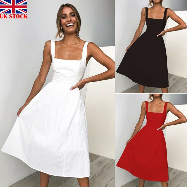 

casual bohemian womens sleeveless dress strappy ladies summer party beach midi swing sundress loose female fashion dress, Black;gray