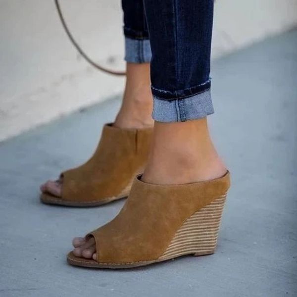 

women summer sandals peep toe wedges solid high heel women shoes fashion casual wedding party beach plus size ladies sandals, Black