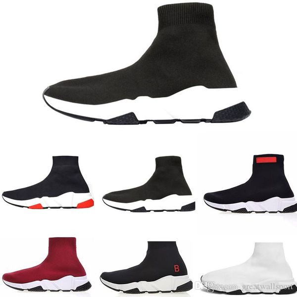 

2019 speed trainer boots socks stretch-knit high trainer shoes running sneaker black white woman man designer shoes size4.5-13