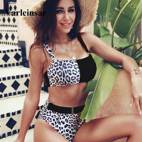 

splicing bikini high waist swimsuit 2019 women swimwear two-pieces bikini set bather leopard bathing suit swim wear v1663
