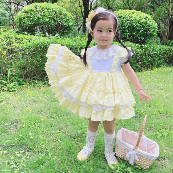

summer vintage princess spanish lolita cute yellow ball gown bow short sleeves for bady girls birthday party turkey dress 0-6y, Red;yellow