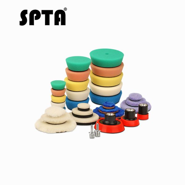 

spta detail polishing pad for drill &polisher buffing buffer kit + backing plate 5/8"-11/ m14/m16 thread pad & adapters 32pack